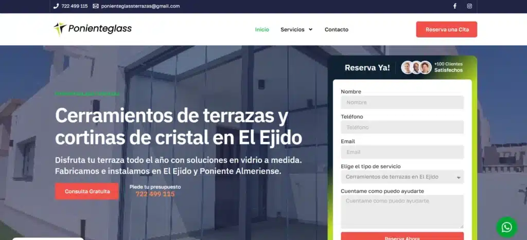 Captura de pantalla web Ponienteglass Terrazas