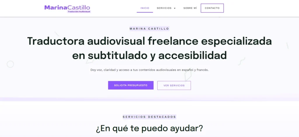 Captura de pantalla web Marina Castillo Traductora